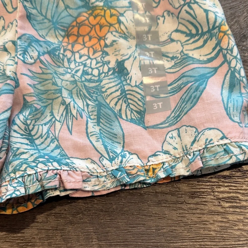 OshKosh B'gosh 3T Pink/Blue Tropical Pineapple‎ Palm Print Linen Blend Shorts